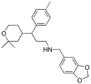 N-(BENZO[D][1,3]DIOXOL-5-YLMETHYL)-3-(2,2-DIMETHYL-TETRAHYDRO-2H-PYRAN-4-YL)-3-P-TOLYLPROPAN-1-AMINE Struktur