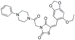 (E)-5-((6-ETHOXYBENZO[D][1,3]DIOXOL-5-YL)METHYLENE)-3-(2-OXO-2-(4-PHENYLPIPERAZIN-1-YL)ETHYL)THIAZOLIDINE-2,4-DIONE Struktur