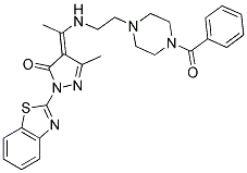 (E)-1-(BENZO[D]THIAZOL-2-YL)-4-(1-(2-(4-BENZOYLPIPERAZIN-1-YL)ETHYLAMINO)ETHYLIDENE)-3-METHYL-1H-PYRAZOL-5(4H)-ONE Struktur