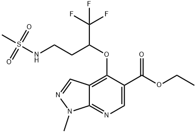 ETHYL 1-METHYL-4-[3-[(METHYLSULFONYL)AMINO]-1-(TRIFLUOROMETHYL)PROPOXY]-1H-PYRAZOLO[3,4-B]PYRIDINE-5-CARBOXYLATE Struktur