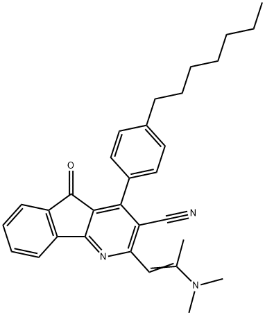 2-[(E)-2-(DIMETHYLAMINO)-1-PROPENYL]-4-(4-HEPTYLPHENYL)-5-OXO-5H-INDENO[1,2-B]PYRIDINE-3-CARBONITRILE Struktur