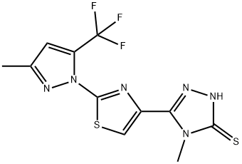 4-METHYL-5-(2-[3-METHYL-5-(TRIFLUOROMETHYL)-1H-PYRAZOL-1-YL]-1,3-THIAZOL-4-YL)-4H-1,2,4-TRIAZOLE-3-THIOL Struktur