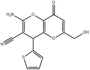 2-AMINO-6-(HYDROXYMETHYL)-8-OXO-4-(2-THIENYL)-4,8-DIHYDROPYRANO[3,2-B]PYRAN-3-CARBONITRILE Struktur