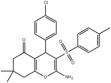 2-AMINO-4-(4-CHLOROPHENYL)-7,7-DIMETHYL-3-[(4-METHYLPHENYL)SULFONYL]-4,6,7,8-TETRAHYDRO-5H-CHROMEN-5-ONE Struktur