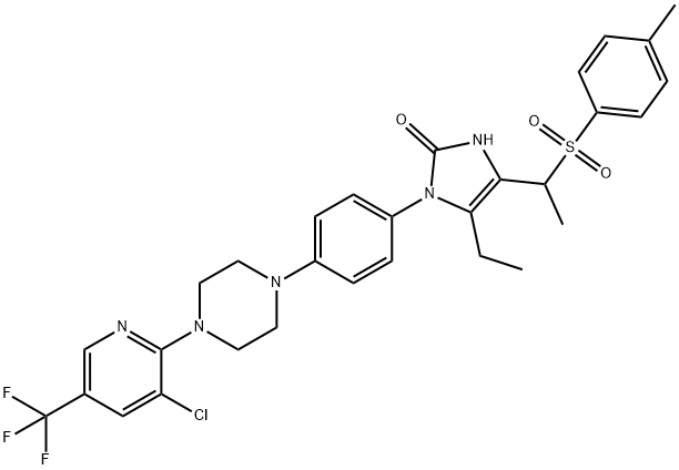 1-(4-(4-[3-CHLORO-5-(TRIFLUOROMETHYL)-2-PYRIDINYL]PIPERAZINO)PHENYL)-5-ETHYL-4-(1-[(4-METHYLPHENYL)SULFONYL]ETHYL)-1,3-DIHYDRO-2H-IMIDAZOL-2-ONE Struktur