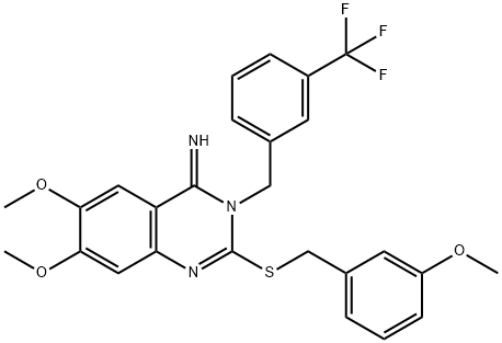 6,7-DIMETHOXY-2-[(3-METHOXYBENZYL)SULFANYL]-3-[3-(TRIFLUOROMETHYL)BENZYL]-4(3H)-QUINAZOLINIMINE Struktur