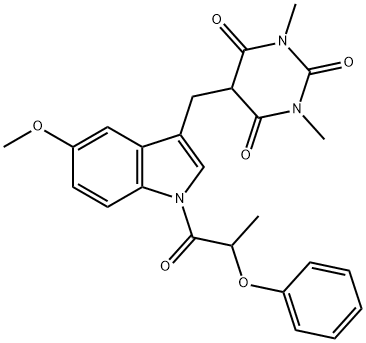 6-HYDROXY-5-([5-METHOXY-1-(2-PHENOXYPROPANOYL)-1H-INDOL-3-YL]METHYL)-1,3-DIMETHYL-2,4(1H,3H)-PYRIMIDINEDIONE Struktur