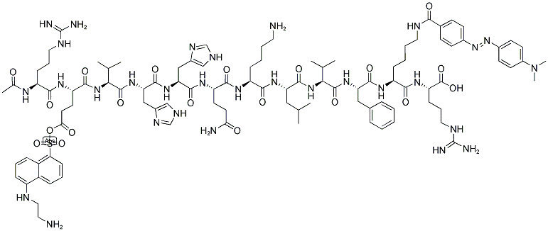 AC-RE(EDANS)-VHHQKLVF-K(DABCYL)-R-OH Struktur