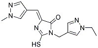 3-(1-ETHYL-1 H-PYRAZOL-4-YLMETHYL)-2-MERCAPTO-5-(1-METHYL-1 H-PYRAZOL-4-YLMETHYLENE)-3,5-DIHYDRO-IMIDAZOL-4-ONE Struktur