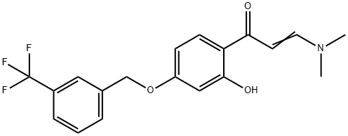 (E)-3-(DIMETHYLAMINO)-1-(2-HYDROXY-4-([3-(TRIFLUOROMETHYL)BENZYL]OXY)PHENYL)-2-PROPEN-1-ONE Struktur