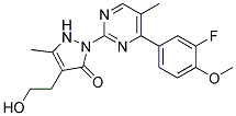 2-[4-(3-FLUORO-4-METHOXYPHENYL)-5-METHYL-2-PYRIMIDINYL]-4-(2-HYDROXYETHYL)-5-METHYL-1,2-DIHYDRO-3H-PYRAZOL-3-ONE Struktur