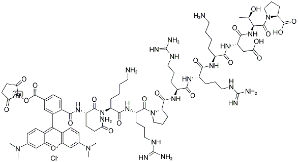 5-TMR-GLN-LYS-ARG-PRO-ARG-ARG-LYS-ASP-THR-PRO-OH Struktur