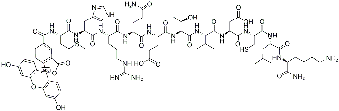 5-FAM-MET-HIS-ARG-GLN-GLU-THR-VAL-ASP-CYS-LEU-LYS-NH2 Struktur