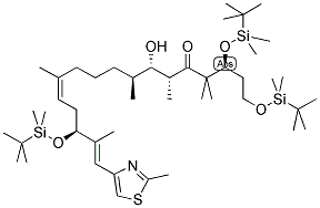 (3S,6R,7S,8S,12Z,15S,16E)-1,3,15-TRIS-([TERT-BUTYL(DIMETHYL)SILYL]OXY)-7-HYDROXY-4,4,6,8,12,16-HEXAMETHYL-17-(2-METHYL-1,3-THIAZOL-4-YL)HEPTADECYL-12,16-DIEN-5-ONE Struktur