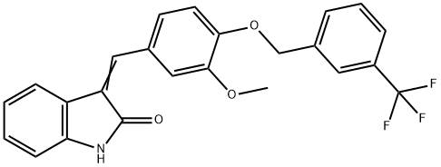 3-[(E)-(3-METHOXY-4-([3-(TRIFLUOROMETHYL)BENZYL]OXY)PHENYL)METHYLIDENE]-1,3-DIHYDRO-2H-INDOL-2-ONE Struktur