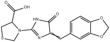 3-(4-[(E)-1,3-BENZODIOXOL-5-YLMETHYLIDENE]-5-OXO-4,5-DIHYDRO-1H-IMIDAZOL-2-YL)-1,3-THIAZOLANE-4-CARBOXYLIC ACID Struktur