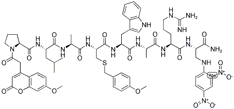 MCA-PRO-LEU-ALA-CYS(MOB)-TRP-ALA-ARG-DAP(DNP)-NH2 Struktur