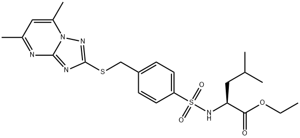 ETHYL (2S)-2-([(4-([(5,7-DIMETHYL[1,2,4]TRIAZOLO[1,5-A]PYRIMIDIN-2-YL)SULFANYL]METHYL)PHENYL)SULFONYL]AMINO)-4-METHYLPENTANOATE Struktur