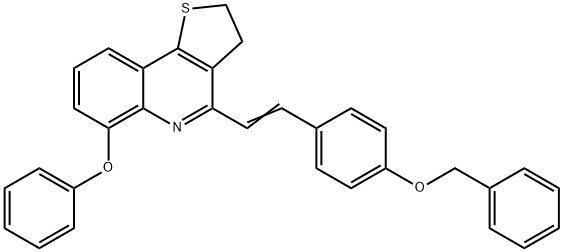 4-((E)-2-[4-(BENZYLOXY)PHENYL]ETHENYL)-6-PHENOXY-2,3-DIHYDROTHIENO[3,2-C]QUINOLINE Struktur