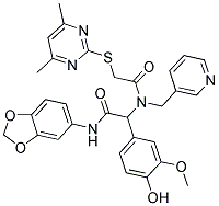 N-(BENZO[D][1,3]DIOXOL-5-YL)-2-(2-(4,6-DIMETHYLPYRIMIDIN-2-YLTHIO)-N-(PYRIDIN-3-YLMETHYL)ACETAMIDO)-2-(4-HYDROXY-3-METHOXYPHENYL)ACETAMIDE Struktur