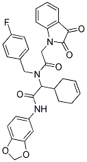 N-(BENZO[D][1,3]DIOXOL-5-YL)-2-(CYCLOHEX-3-ENYL)-2-(2-(2,3-DIOXOINDOLIN-1-YL)-N-(4-FLUOROBENZYL)ACETAMIDO)ACETAMIDE Struktur