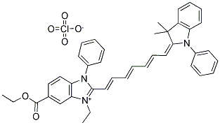 2-[(1E,3E,5E)-7-(3,3-DIMETHYL-1-PHENYL-1,3-DIHYDRO-2H-INDOL-2-YLIDENE)-1,3,5-HEPTATRIENYL]-6-(ETHOXYCARBONYL)-1-ETHYL-3-PHENYL-3H-BENZIMIDAZOL-1-IUM PERCHLORATE Struktur