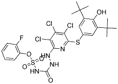 2-FLUOROPHENYL 2-(3,4,5-TRICHLORO-6-(3,5-DITERT-BUTYL-4-HYDROXYPHENYLTHIO)PYRIDIN-2-YL)HYDRAZINECARBONYLSULFAMATE Struktur