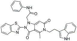 2-(5-(2-(1H-INDOL-3-YL)ETHYL)-2-(BENZO[D]THIAZOL-2-YL)-4-METHYL-3,6-DIOXO-2,3,5,6-TETRAHYDROPYRAZOLO[4,3-C]PYRIDIN-1-YL)-N-PHENYLACETAMIDE Struktur