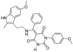 (E)-5-((2-(5-METHOXY-2-METHYL-1H-INDOL-3-YL)ETHYLAMINO)(PHENYL)METHYLENE)-1-(4-METHOXYPHENYL)PYRIMIDINE-2,4,6(1H,3H,5H)-TRIONE Struktur