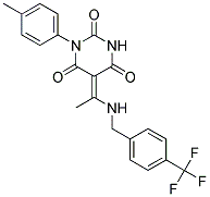 (5E)-1-(4-METHYLPHENYL)-5-(1-{[4-(TRIFLUOROMETHYL)BENZYL]AMINO}ETHYLIDENE)PYRIMIDINE-2,4,6(1H,3H,5H)-TRIONE Struktur