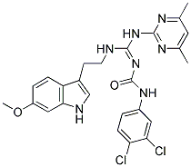 (E)-1-(3,4-DICHLOROPHENYL)-3-((4,6-DIMETHYLPYRIMIDIN-2-YLAMINO)(2-(6-METHOXY-1H-INDOL-3-YL)ETHYLAMINO)METHYLENE)UREA Struktur