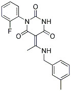 (5E)-1-(2-FLUOROPHENYL)-5-{1-[(3-METHYLBENZYL)AMINO]ETHYLIDENE}PYRIMIDINE-2,4,6(1H,3H,5H)-TRIONE Struktur