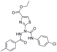 ETHYL 2-[1-{[(4-CHLOROPHENYL)AMINO]CARBONYL}-2-(4-METHYLBENZOYL)HYDRAZINO]-1,3-THIAZOLE-4-CARBOXYLATE Struktur