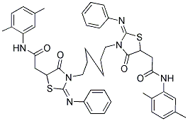 2,2'-(2E,2'E)-3,3'-(HEXANE-1,6-DIYL)BIS(4-OXO-2-(PHENYLIMINO)THIAZOLIDINE-5,3-DIYL)BIS(N-(2,5-DIMETHYLPHENYL)ACETAMIDE) Struktur