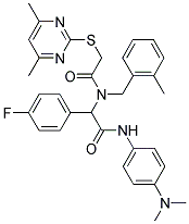 N-(4-(DIMETHYLAMINO)PHENYL)-2-(2-(4,6-DIMETHYLPYRIMIDIN-2-YLTHIO)-N-(2-METHYLBENZYL)ACETAMIDO)-2-(4-FLUOROPHENYL)ACETAMIDE Struktur