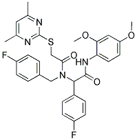 N-(2,4-DIMETHOXYPHENYL)-2-(2-(4,6-DIMETHYLPYRIMIDIN-2-YLTHIO)-N-(4-FLUOROBENZYL)ACETAMIDO)-2-(4-FLUOROPHENYL)ACETAMIDE Struktur