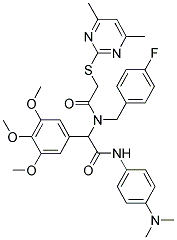 N-(4-(DIMETHYLAMINO)PHENYL)-2-(2-(4,6-DIMETHYLPYRIMIDIN-2-YLTHIO)-N-(4-FLUOROBENZYL)ACETAMIDO)-2-(3,4,5-TRIMETHOXYPHENYL)ACETAMIDE Struktur