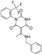 (5E)-5-[1-(BENZYLAMINO)ETHYLIDENE]-1-[2-(TRIFLUOROMETHYL)PHENYL]PYRIMIDINE-2,4,6(1H,3H,5H)-TRIONE Struktur