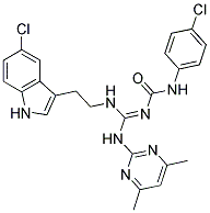 N-{(E)-{[2-(5-CHLORO-1H-INDOL-3-YL)ETHYL]AMINO}[(4,6-DIMETHYL-2-PYRIMIDINYL)AMINO]METHYLIDENE}-N'-(4-CHLOROPHENYL)UREA Struktur