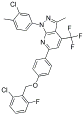 1-(3-CHLORO-4-METHYLPHENYL)-6-(4-(2-CHLORO-6-FLUOROBENZYLOXY)PHENYL)-3-METHYL-4-(TRIFLUOROMETHYL)-1H-PYRAZOLO[3,4-B]PYRIDINE Struktur