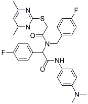 N-(4-(DIMETHYLAMINO)PHENYL)-2-(2-(4,6-DIMETHYLPYRIMIDIN-2-YLTHIO)-N-(4-FLUOROBENZYL)ACETAMIDO)-2-(4-FLUOROPHENYL)ACETAMIDE Struktur