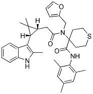 4-(2-((1R,3S)-2,2-DIMETHYL-3-(2-METHYL-1H-INDOL-3-YL)CYCLOPROPYL)-N-(FURAN-2-YLMETHYL)ACETAMIDO)-N-MESITYL-TETRAHYDRO-2H-THIOPYRAN-4-CARBOXAMIDE Struktur