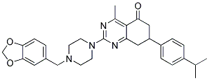 2-(4-(BENZO[D][1,3]DIOXOL-5-YLMETHYL)PIPERAZIN-1-YL)-7-(4-ISOPROPYLPHENYL)-4-METHYL-7,8-DIHYDROQUINAZOLIN-5(6H)-ONE Struktur