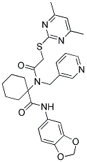 N-(BENZO[D][1,3]DIOXOL-5-YL)-1-(2-(4,6-DIMETHYLPYRIMIDIN-2-YLTHIO)-N-(PYRIDIN-3-YLMETHYL)ACETAMIDO)CYCLOHEXANECARBOXAMIDE Struktur