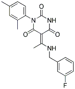 (5E)-1-(2,4-DIMETHYLPHENYL)-5-{1-[(3-FLUOROBENZYL)AMINO]ETHYLIDENE}PYRIMIDINE-2,4,6(1H,3H,5H)-TRIONE Struktur