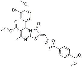 (Z)-ETHYL 5-(3-BROMO-4-METHOXYPHENYL)-2-((5-(4-(METHOXYCARBONYL)PHENYL)FURAN-2-YL)METHYLENE)-7-METHYL-3-OXO-3,5-DIHYDRO-2H-THIAZOLO[3,2-A]PYRIMIDINE-6-CARBOXYLATE Struktur