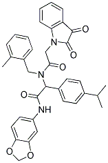 N-(BENZO[D][1,3]DIOXOL-5-YL)-2-(2-(2,3-DIOXOINDOLIN-1-YL)-N-(2-METHYLBENZYL)ACETAMIDO)-2-(4-ISOPROPYLPHENYL)ACETAMIDE Struktur