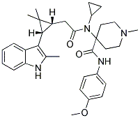 4-(N-CYCLOPROPYL-2-((1R,3S)-2,2-DIMETHYL-3-(2-METHYL-1H-INDOL-3-YL)CYCLOPROPYL)ACETAMIDO)-N-(4-METHOXYPHENYL)-1-METHYLPIPERIDINE-4-CARBOXAMIDE Struktur