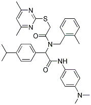 N-(4-(DIMETHYLAMINO)PHENYL)-2-(2-(4,6-DIMETHYLPYRIMIDIN-2-YLTHIO)-N-(2-METHYLBENZYL)ACETAMIDO)-2-(4-ISOPROPYLPHENYL)ACETAMIDE Struktur