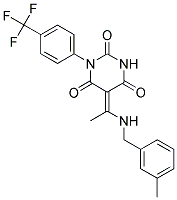 (5E)-5-{1-[(3-METHYLBENZYL)AMINO]ETHYLIDENE}-1-[4-(TRIFLUOROMETHYL)PHENYL]PYRIMIDINE-2,4,6(1H,3H,5H)-TRIONE Struktur